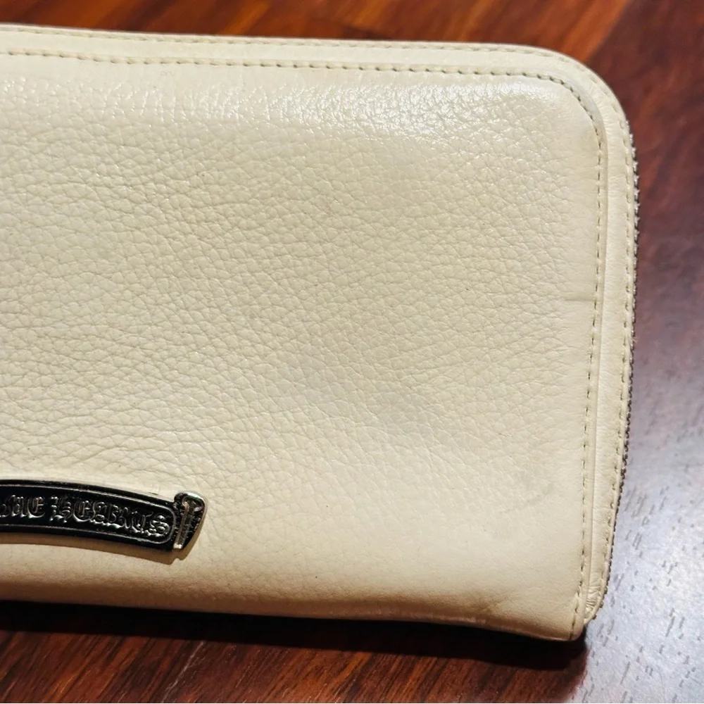 Chrome Hearts Fillingly Cross Leather Long Wallet White Silver Hardware OOAK